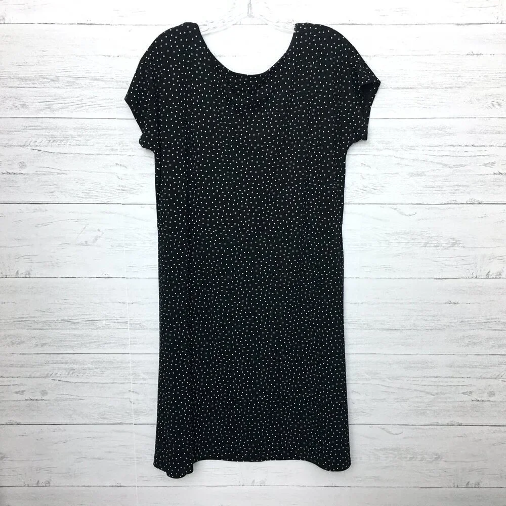 NEW J. Jill Black & White Polka Dot Dress Cap Sleeves Pockets Medium